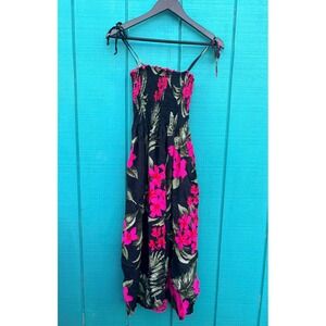 Favant Hawaii Black Pink Floral Smocked Strapless‎ Maxi Dress One Size Rayon